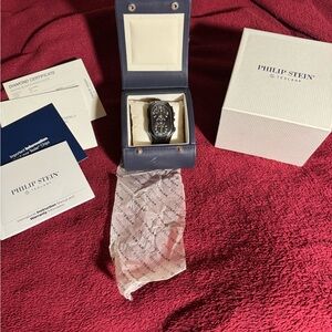 Philip Stein Men’s Black Dual Chronograph Teslar Watch with Box and Manuals